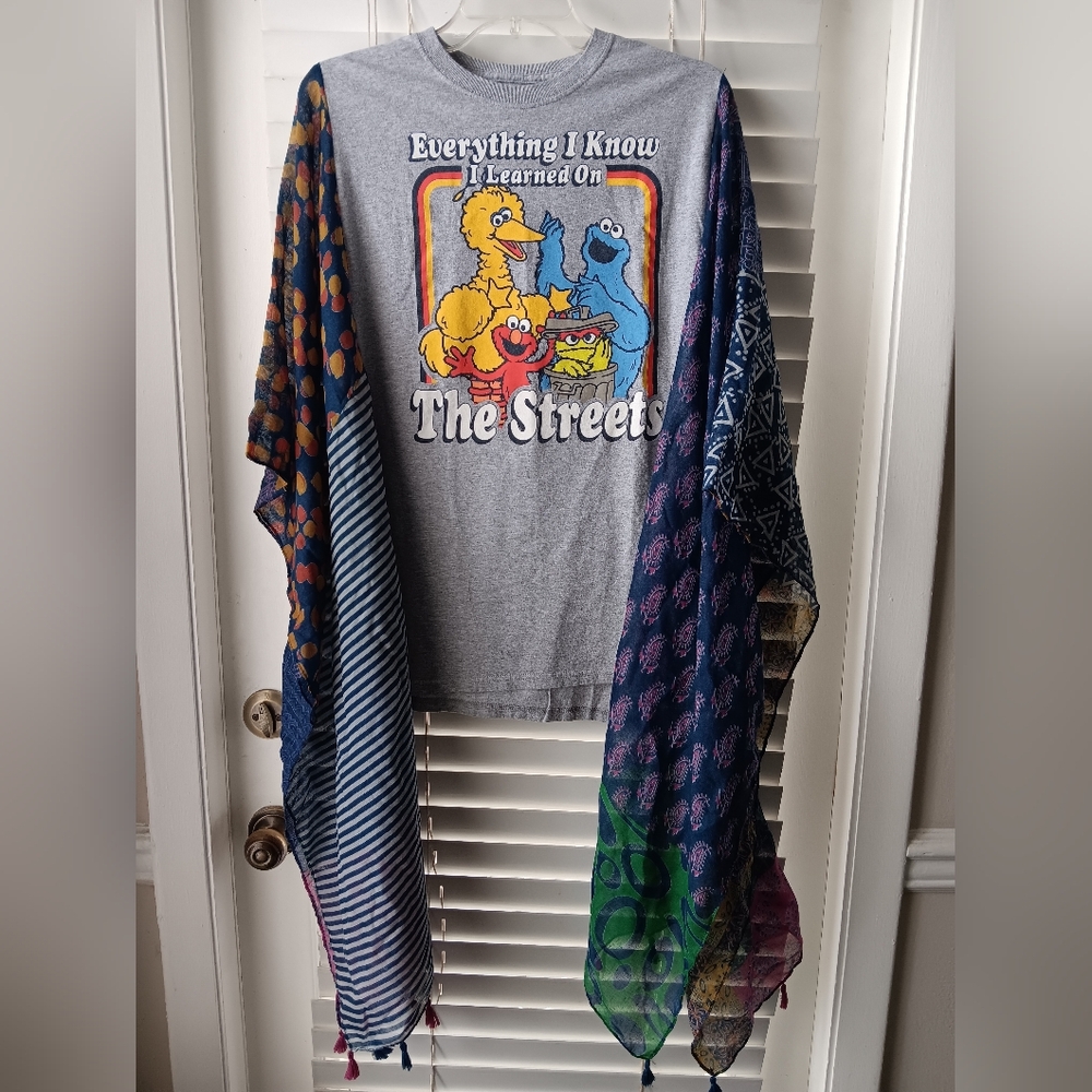 Upcycled Sesame Street Gray T-Shirt / Poncho